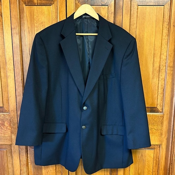 Cross & Winsor Navy Polyester & Wool Blazer Sport Coat Suit Preowned Size 48R - Picture 2 of 9